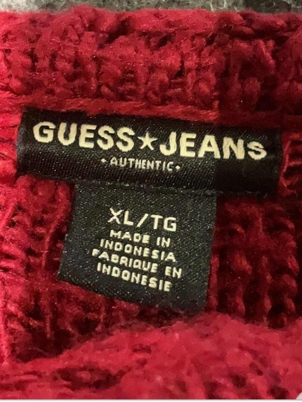 GUESS Jeans Vintage Burgundy Red Cable Knit Turtleneck Sweater XL - Picture 8 of 9